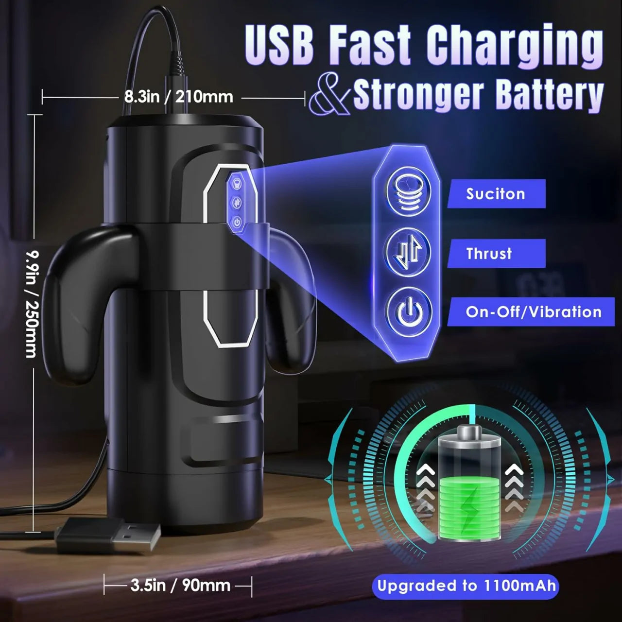 XT21 Hands-Free Masturbator 6 Thrusting & 3 Sucting Modes With Suction Cup