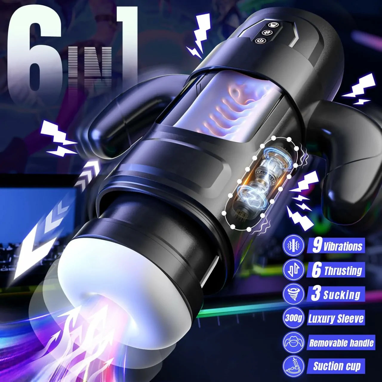 XT21 Hands-Free Masturbator 6 Thrusting & 3 Sucting Modes With Suction Cup