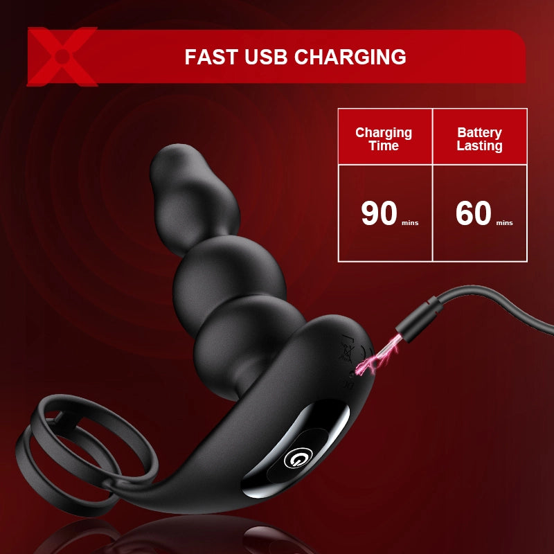 PM14 Wearable Beads Prostate Massager 9 Rotating Vibrating Remote Control