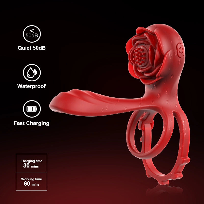 PR8 Rose Cock Ring Dual Motor 10 Vibration Couple Sex Toy