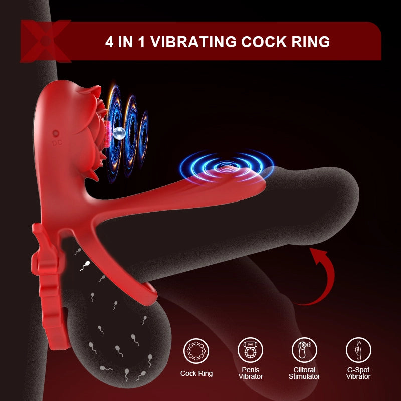 PR8 Rose Cock Ring Dual Motor 10 Vibration Couple Sex Toy