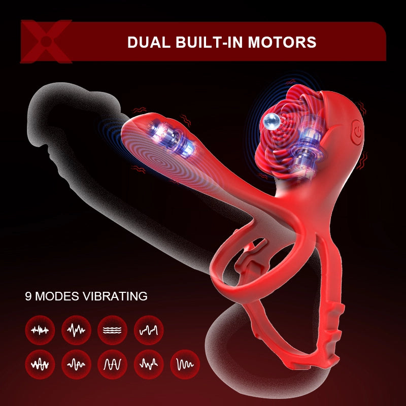PR8 Rose Cock Ring Dual Motor 10 Vibration Couple Sex Toy
