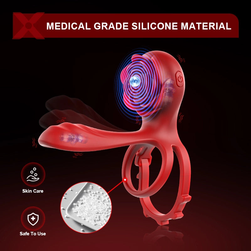 PR8 Rose Cock Ring Dual Motor 10 Vibration Couple Sex Toy