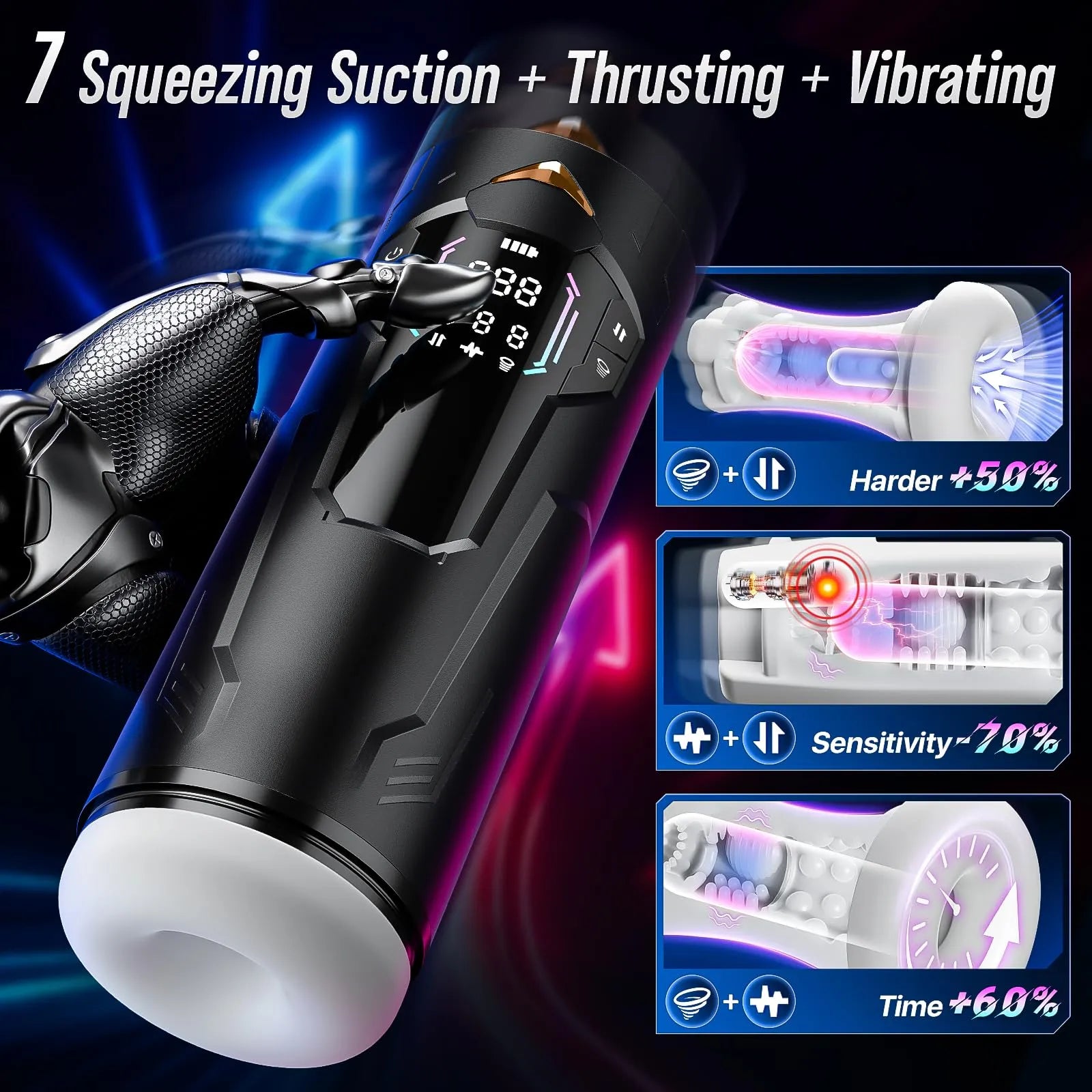 XT4 Hands Free Masturbator Squeeze Sucking Thrusting Vibrating App Interaction