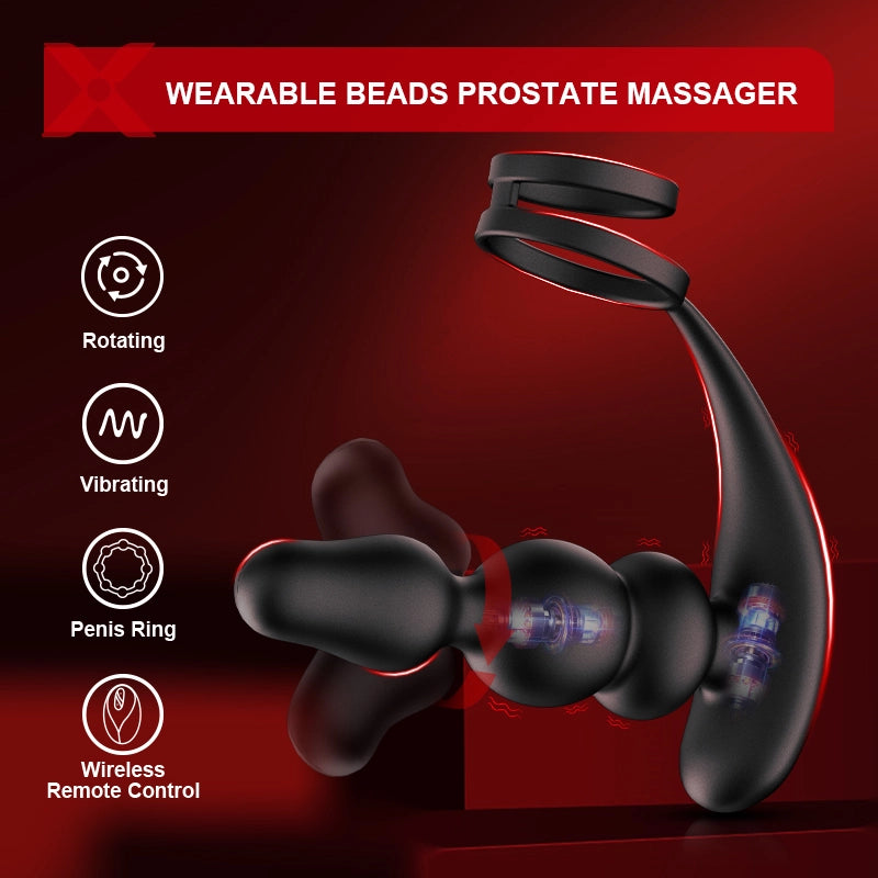 PM14 Wearable Beads Prostate Massager 9 Rotating Vibrating Remote Control