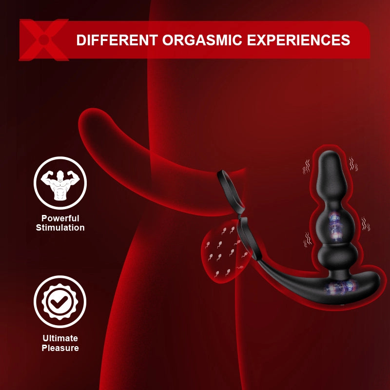 PM14 Wearable Beads Prostate Massager 9 Rotating Vibrating Remote Control