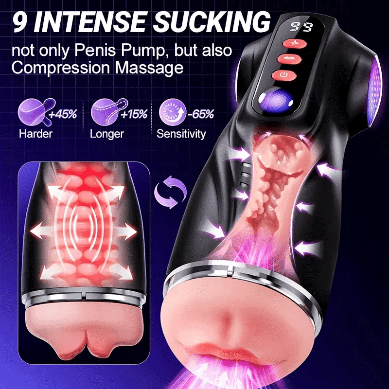 XV11 Sucking Vibrating Masturbator with 3 Vagina Anal Oral Channel Sleeves
