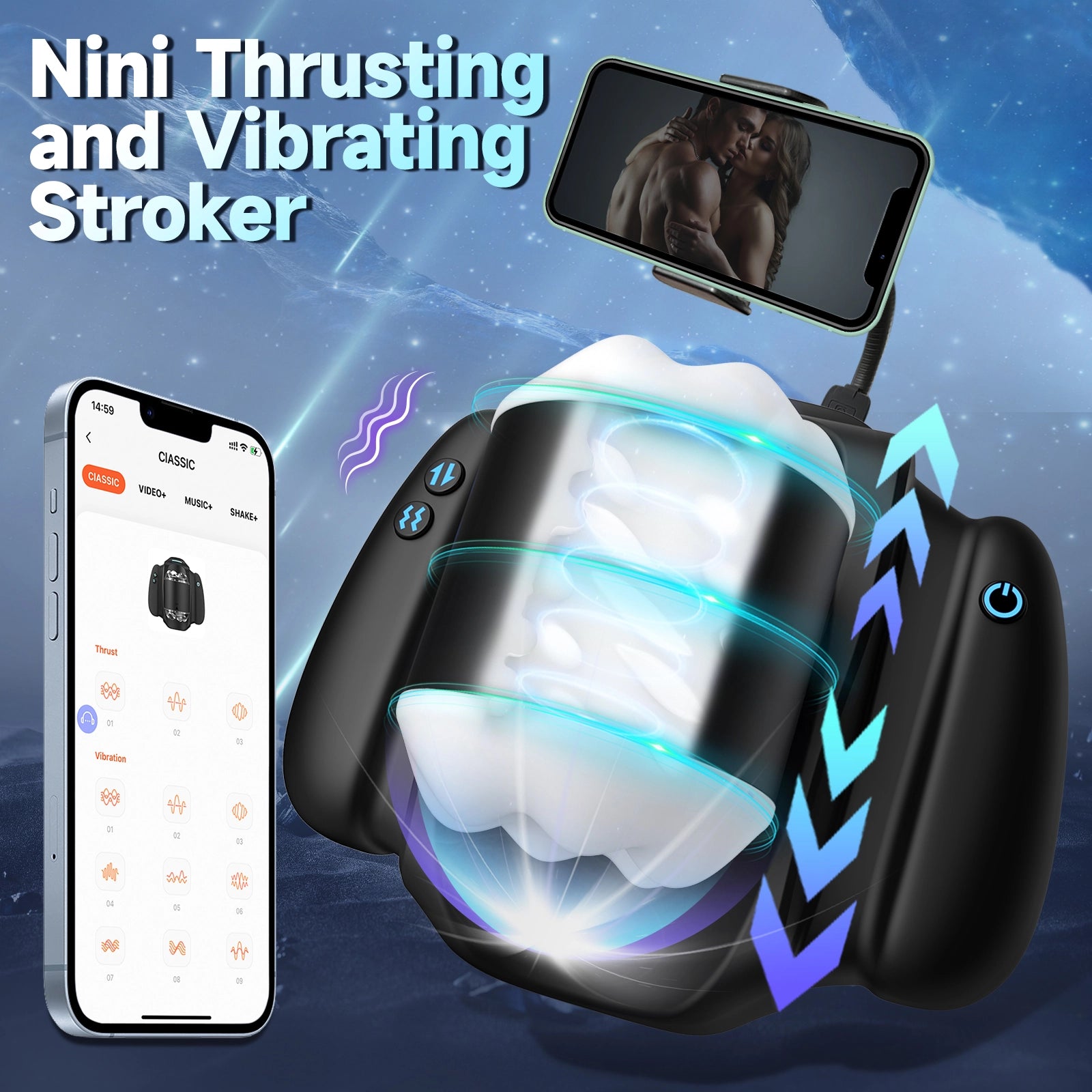 XT19 Mini Male Stroker 9 Vibrating 3 Thrusting with App Control