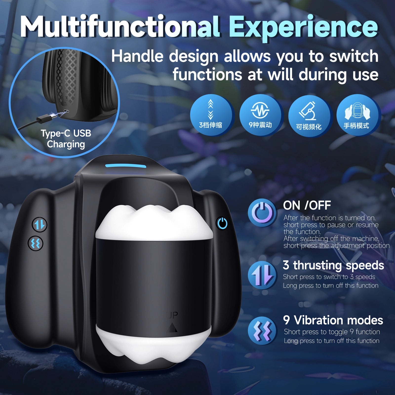 XT19 Mini Male Stroker 9 Vibrating 3 Thrusting with App Control