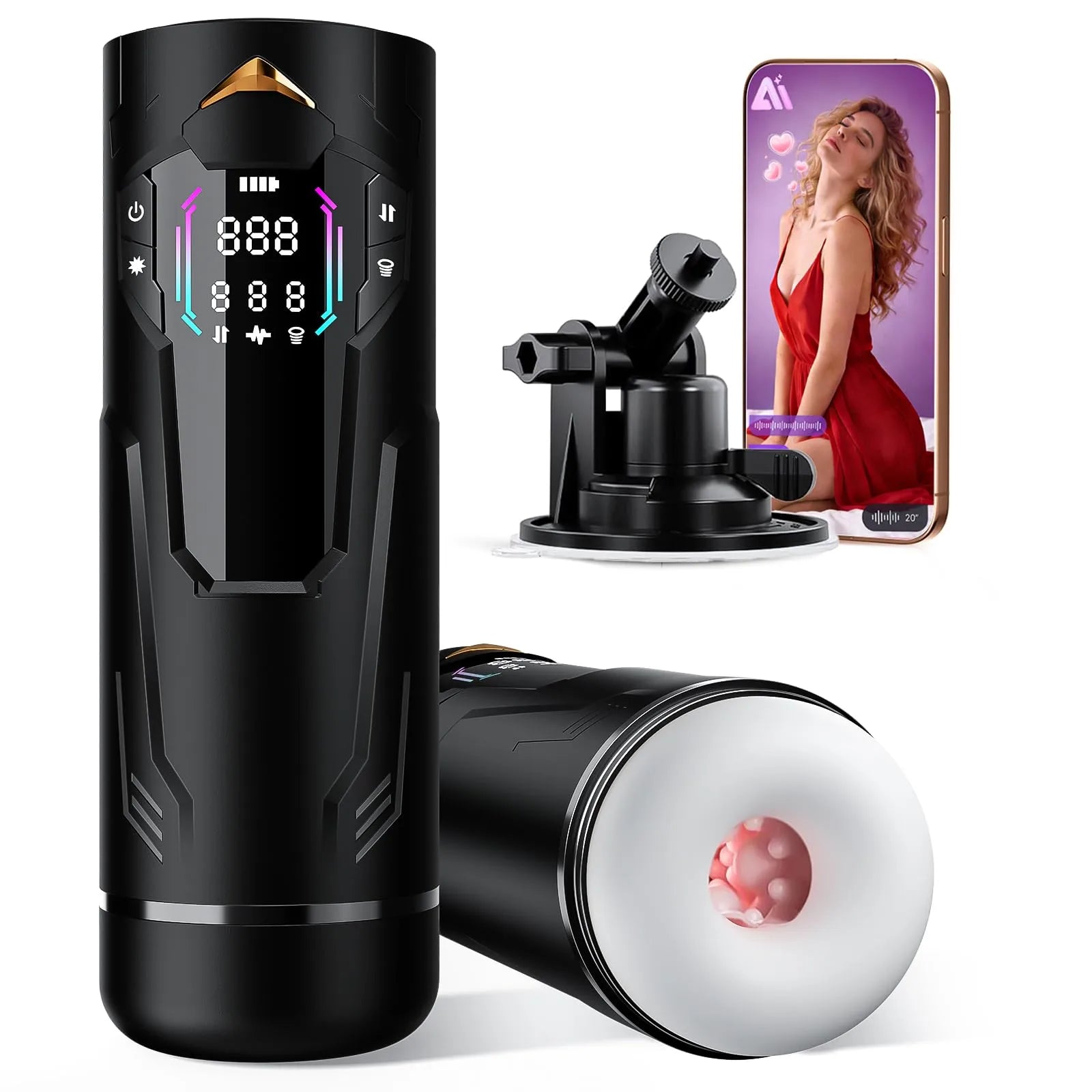 XT4 Hands Free Masturbator Squeeze Sucking Thrusting Vibrating App Interaction